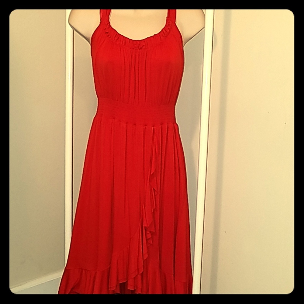 Red/orange ruffle edge dress